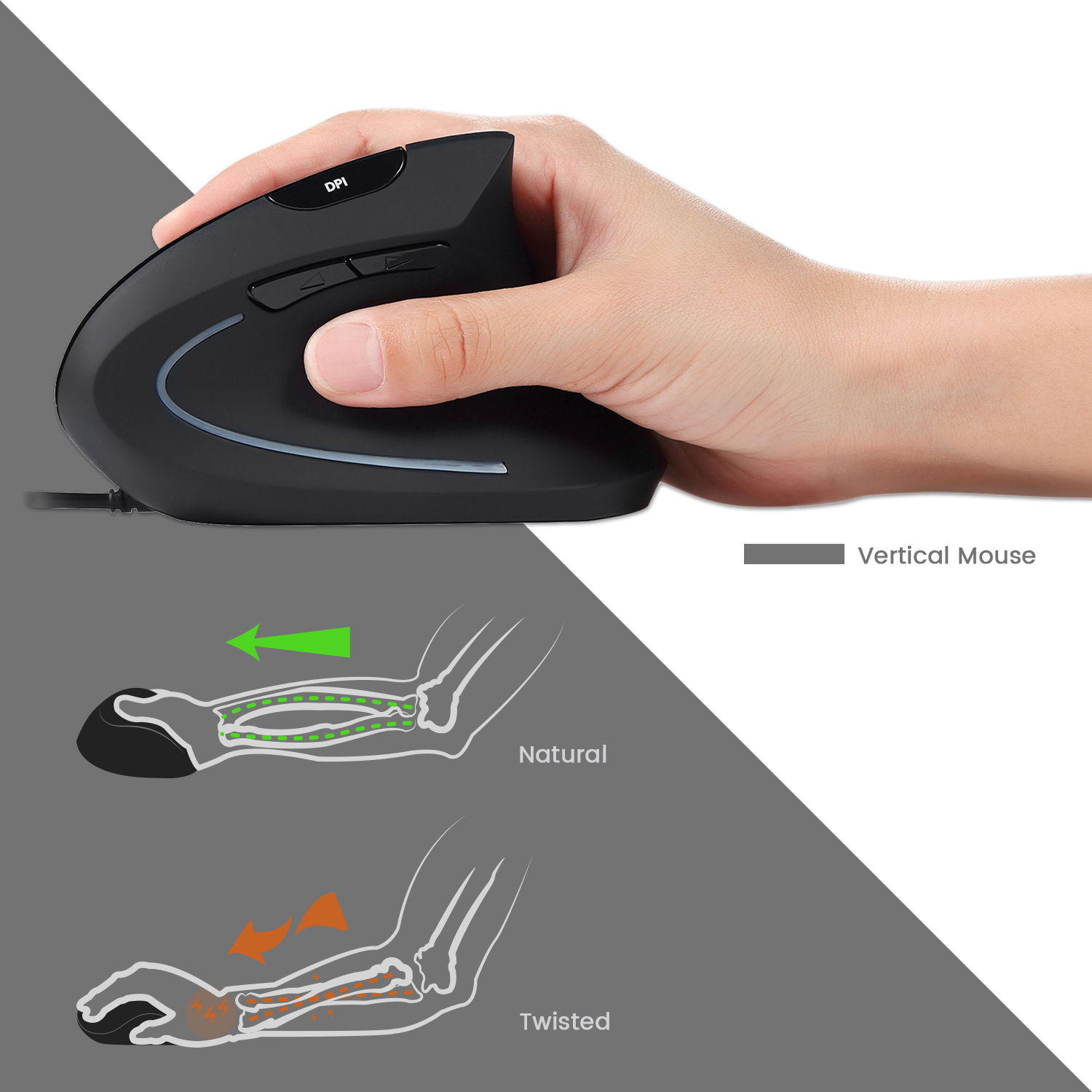 Vertical mouse with high-resolution optical sensor