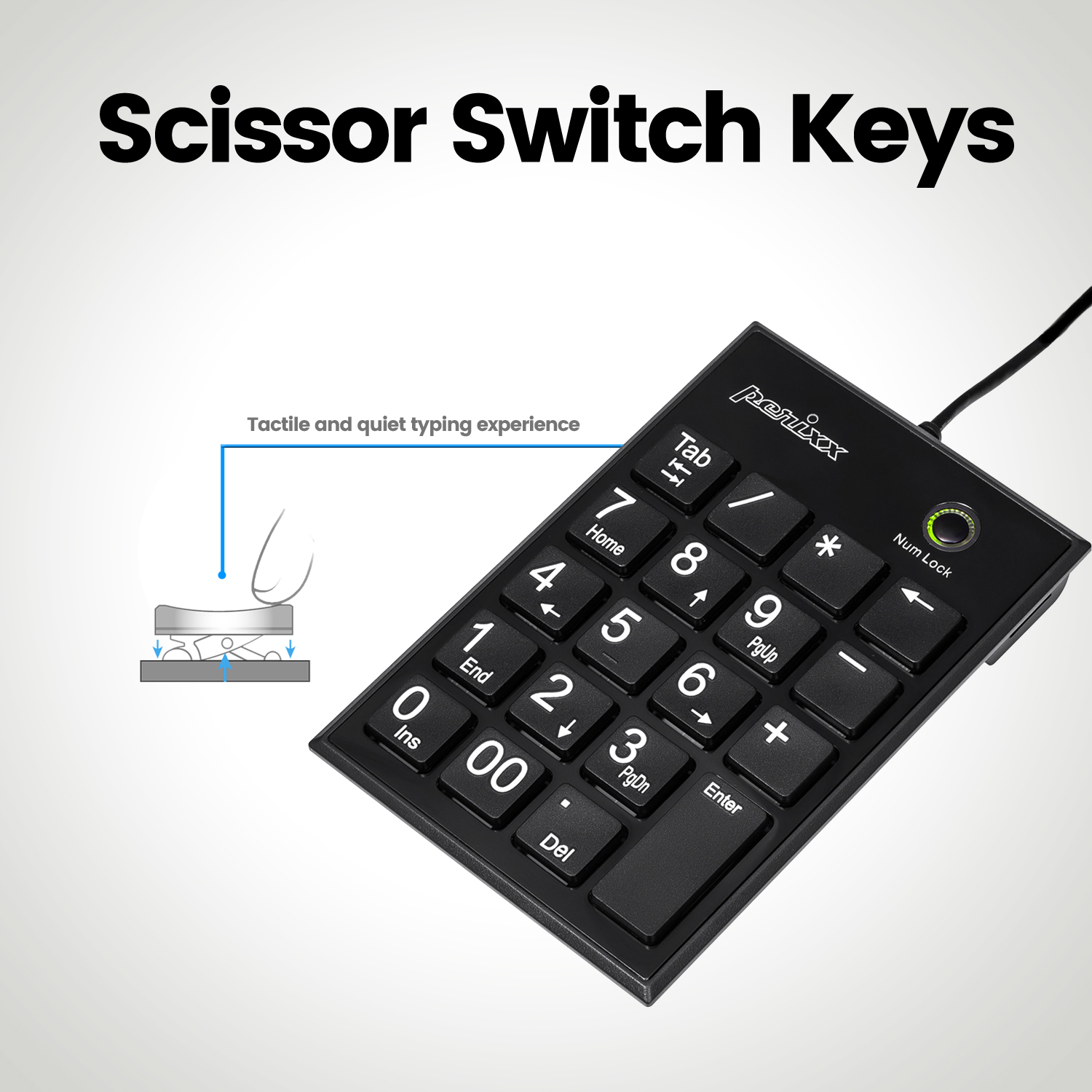 Perixx PPD202HB Wired Slim Numeric Keypad,X Type Scissor Keys with 2