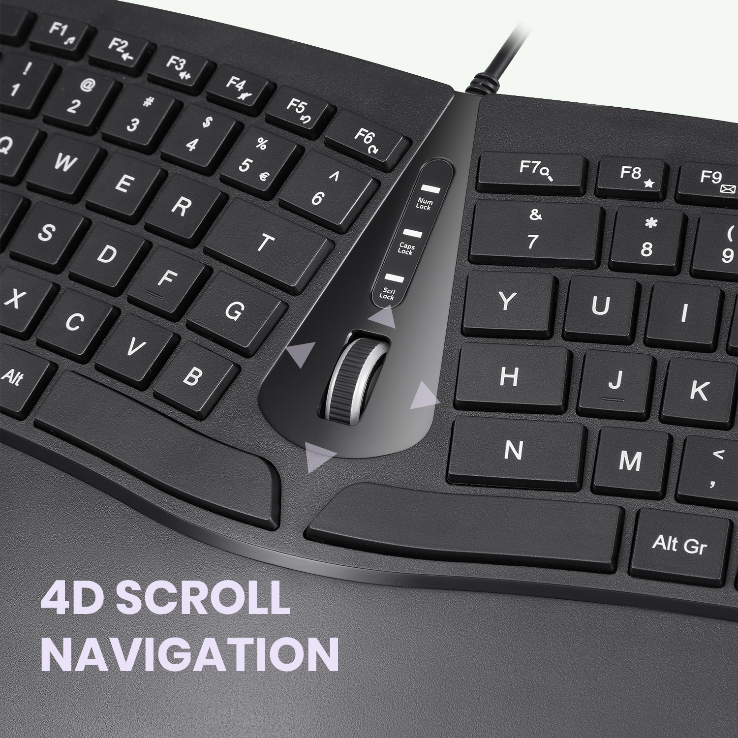 PERIBOARD-330 - Wired Backlit Ergonomic Split Keyboard with Adjustable Palm  Rest, Extra USB Ports and Scroll Wheel